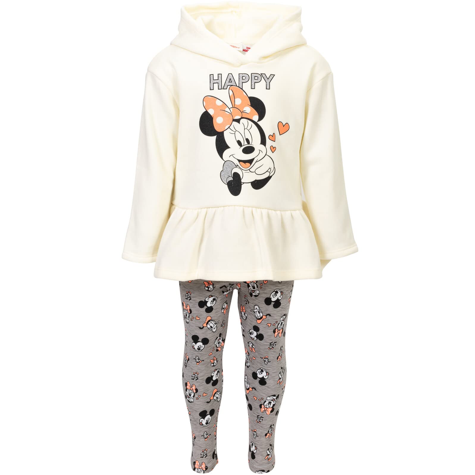 Disney Bluza polarowa z Myszką Minnie, skrzyżowana bluza z kapturem i legginsy, zestaw dla niemowląt i dużych dzieci (12 miesięcy - 14-16)