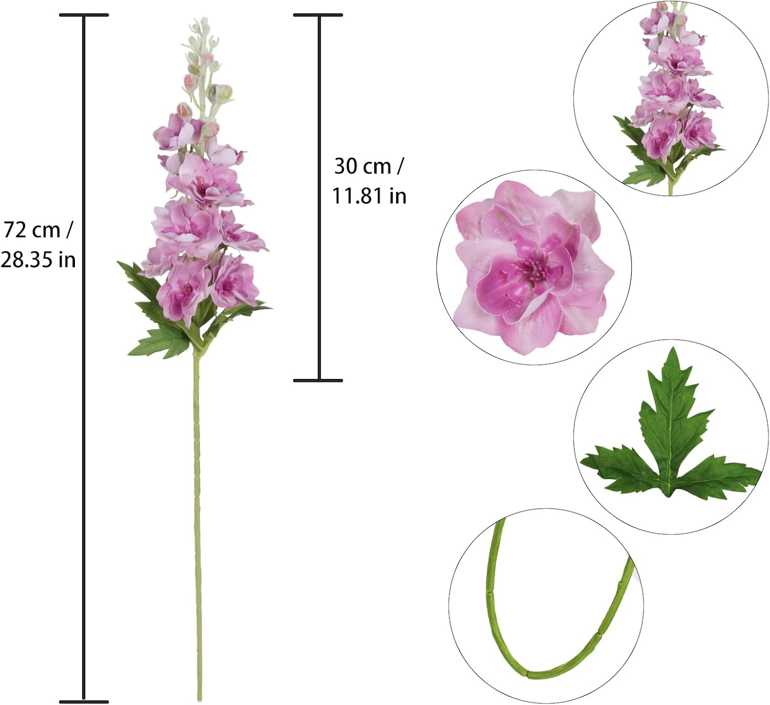 6PCS Fuschia Delphinium Artificial Flowers Real Touch Larkspur Silk Flowers Long Stem Artificial Flowers for Tall Vase Wedding Centerpieces for Tables Home Decor Indoor (Fuschia) - Image 2