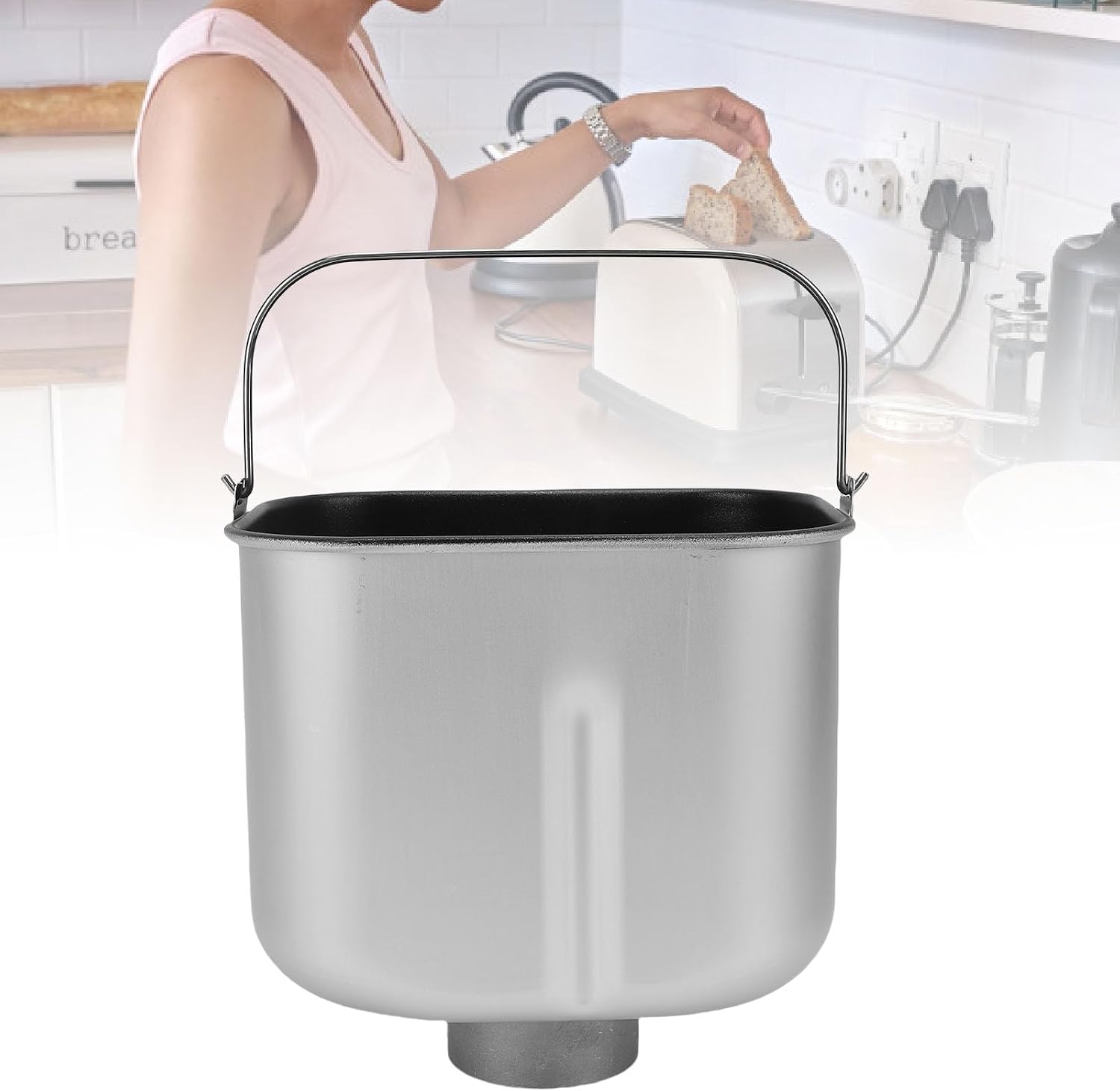 Luqeeg Bread Machine Liner Mixing Bread Bucket, Non Stick Machine Inner Pot, Universal Breads Pan with Kneading Paddle, Ideal for 48261, 48285, 48286 Breads Machines (Short Style)