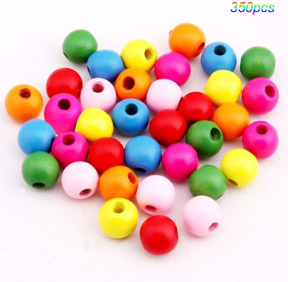 Huture 350 PCS 6x7mm Assorted Color Round Wood Beads Wooden Spacer Beads Painted Large Hole Round Wooden Spacer Beads for DIY Project Beads for DIY Jewelry Making