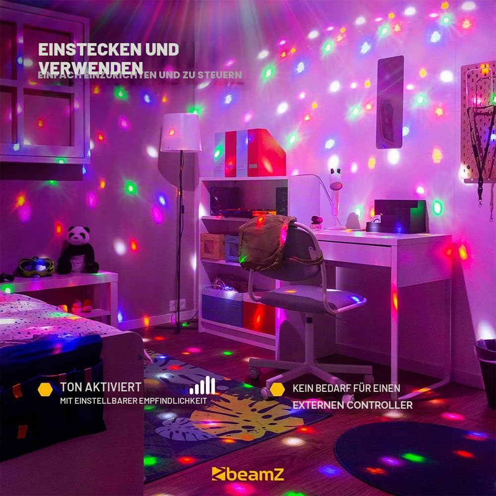 BeamZ JB60R Discokugel mit Motor und Licht – Discolicht Partylicht für Hausparty, Disco Kugel Deko, Party Lichter, Lichtorgel, Musikgesteuert, ideal für Kinderzimmer, Geburtstag und Weihnachten