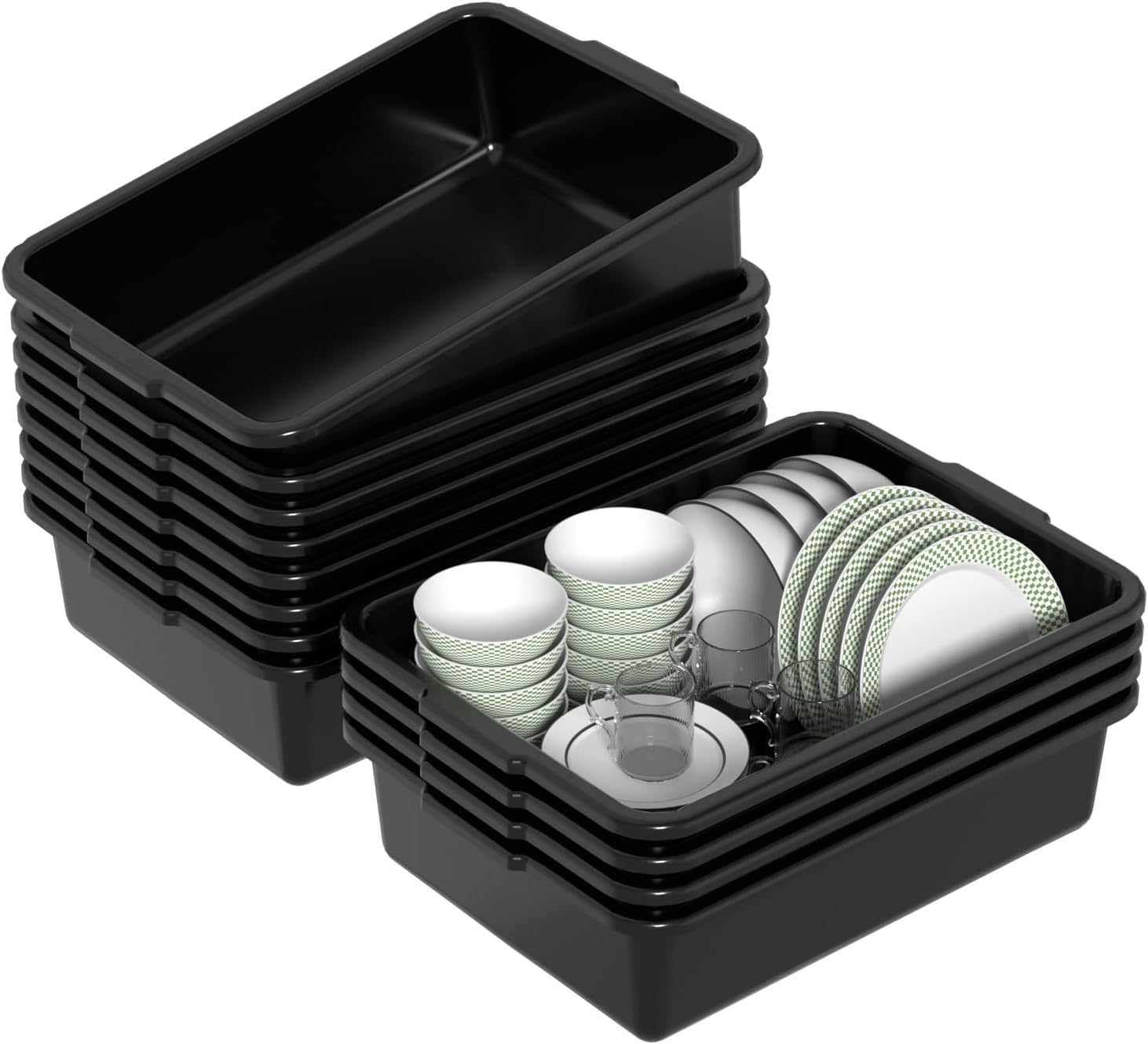 Obstnny 12 Packs 13 L Black Commercial Dish Bin, Plastic Restaurant Bus Tubs, Small Wash Basin