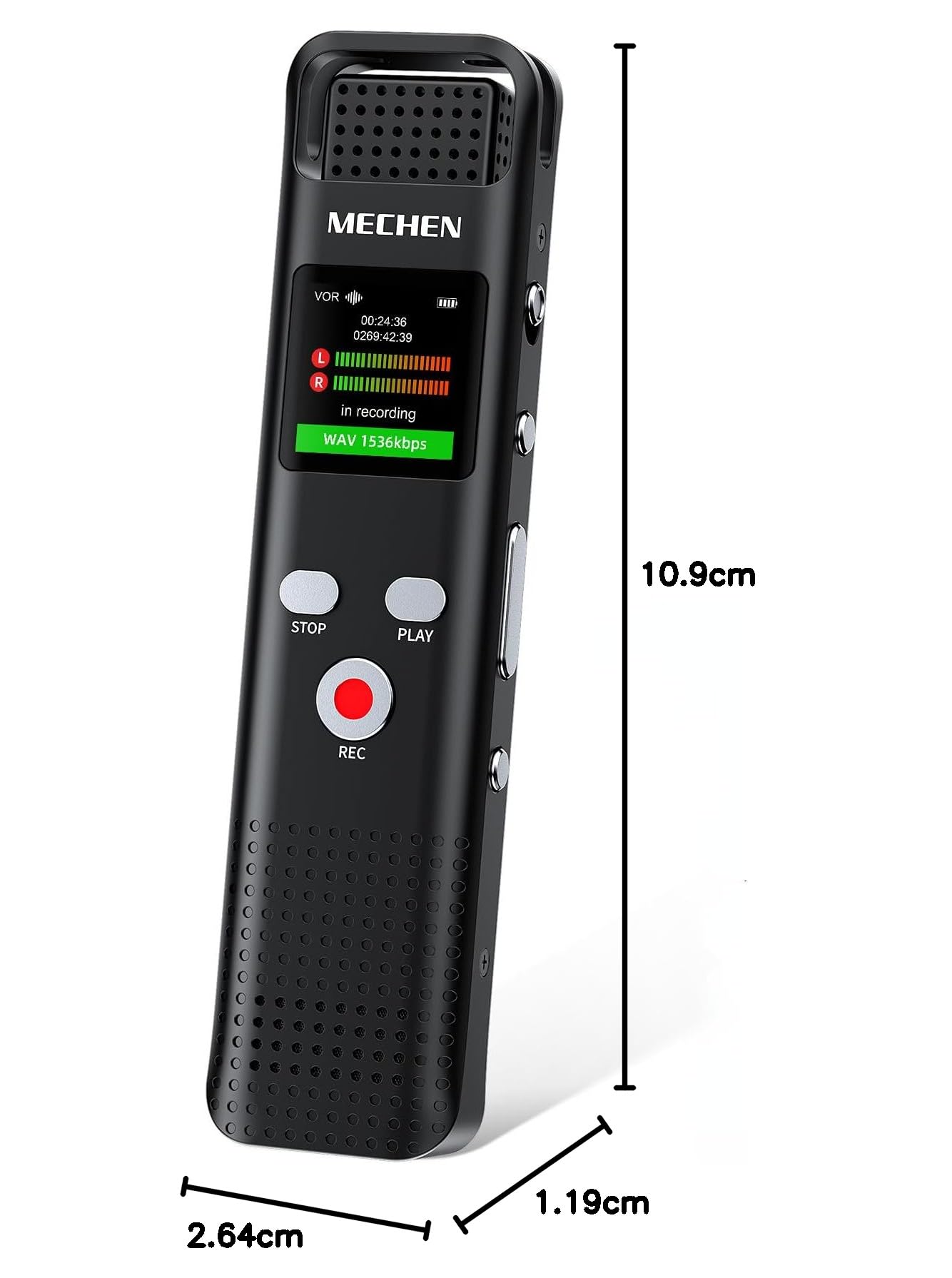 MECHEN 64GB Grabadora de Voz Digital, 1536 kbps con Reproductor de MP3, Calidad de Sonido HD, Reducción de Ruido, Grabación Activada por Voz, Función de Grabación para Conferencias y Ponencias (V02)