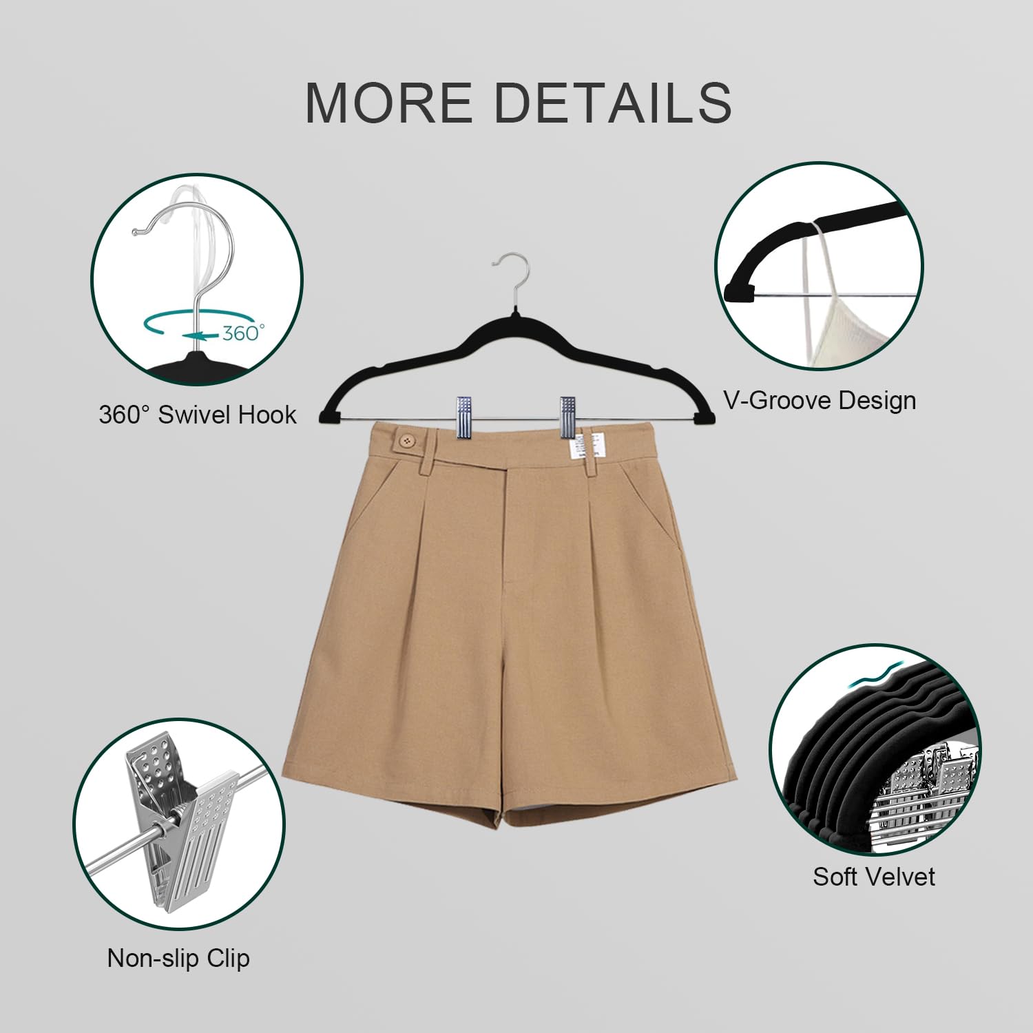 Grucce Salvaspazio In Velluto Antiscivolo - Set Per Camicie, Pantaloni, Abiti, Grigio, Ideali Per Ottimizzare L'Armadio