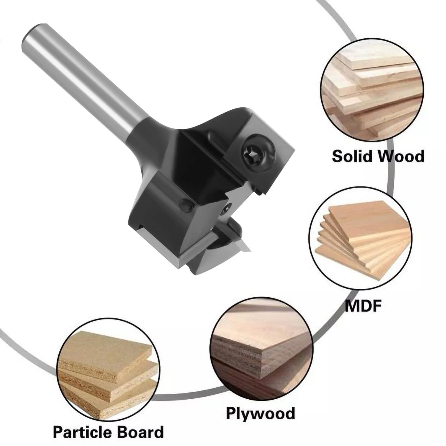 Planfräser 8mm Schaft, 3-seitigem Hobmlfräser mit Wendeplatten 12mm Hartmetallmesser, Durchmasser 39mm, für Holzfräser, CNC Fräser, für Holz