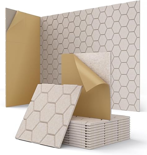 Miniatura 22 de Kuchoow - Paquete de 12 paneles acústicos de pared, paneles decorativos autoadhesivos absorbentes de sonido de alta densidad para pared, puerta y