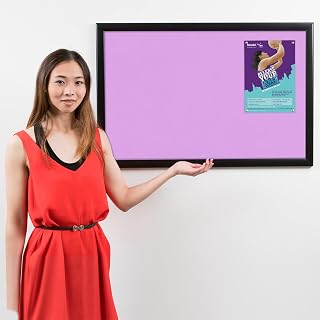 Wonderwall New Eco-Friendly Felt Noticeboard 90X60cm Black Effect Wooden Frame, 11 Colours to Choose from, incl. (Lavender)