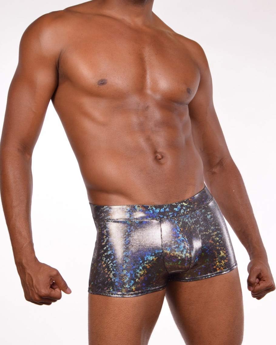 / Funstigators Festival Clothing: Men's Holographic Brief Booty Shorts With Front Pouch - Made in USA