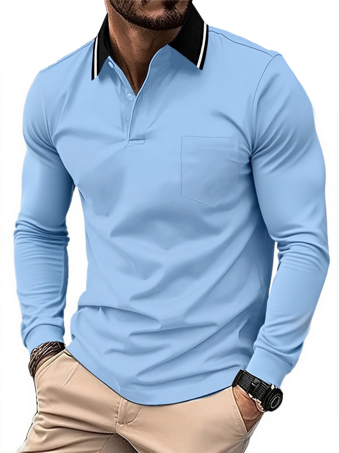 JACKETOWN Polo Uomo Manica Lunga Pacco da 3 Polo Golf Lavoro Traspirante T Shirt con Taschino Primavera Autunno Camicie per la Pesca Escursionismo
