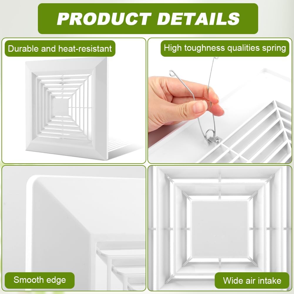 Bathroom Exhaust Fan Cover with Springs Replacement Parts, Bathroom Ceiling Air Diffuser, Replacement Grille for Square Ceiling or Wall Mounted Exhaust Fan, Diverter Ventilation Hood(9*9inch)