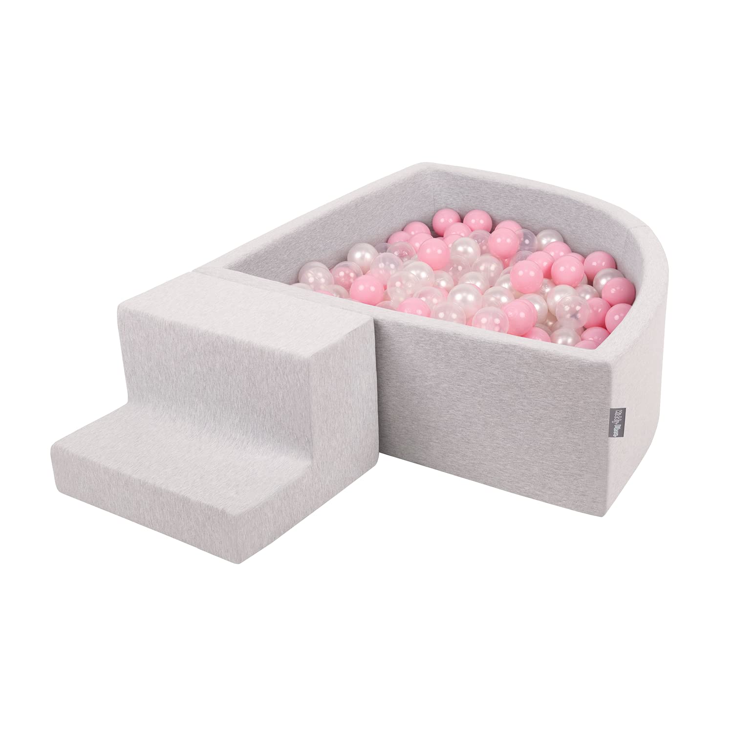 KiddyMoon Foam Playground For Kids With Quarter Angular Ballpit (200 Balls) Obstacle Course, Lightgrey:Powderpink/Pearl/Transparent — image 1