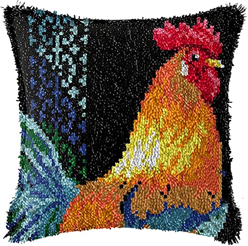 Image of ZFFLYH Latch Hook Kit for Adults and Kids, Chickens Printed Pattern Canvas and Precut Wools, Pillow Cover Handcraft Printed Pillowcase Embroidery Set