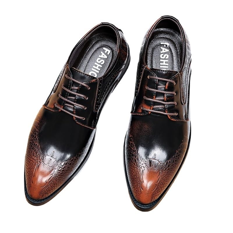 Men's Alligator Crocodile Print Oxfords Fashion Lace Up Dress Shoes Mens Casual Oxford Formal Leather Shoes for Weddings Business Office Prom(Brown,8)