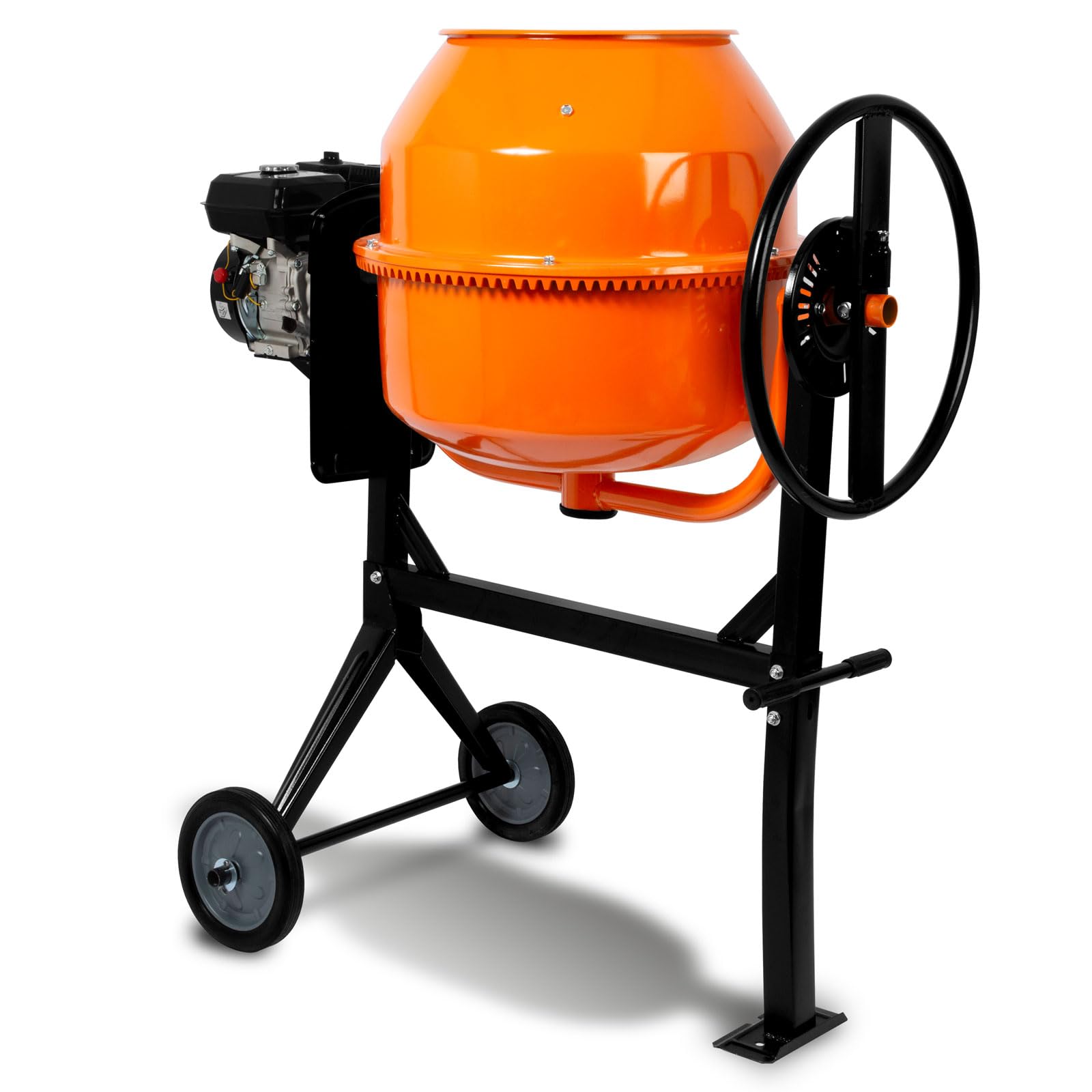 EBERTH 140L Bétonnière essence mobile, moteur essence 6,5 CV, 4 temps, châssis, tambour et couronne dentée en acier, volant blocable, large repose-pieds, bétonnière professionnelle, tambour pivotant