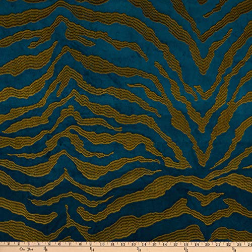 tfa Feline Fine Embroidered Cotton Velvet Teal, Fabric by the Yard