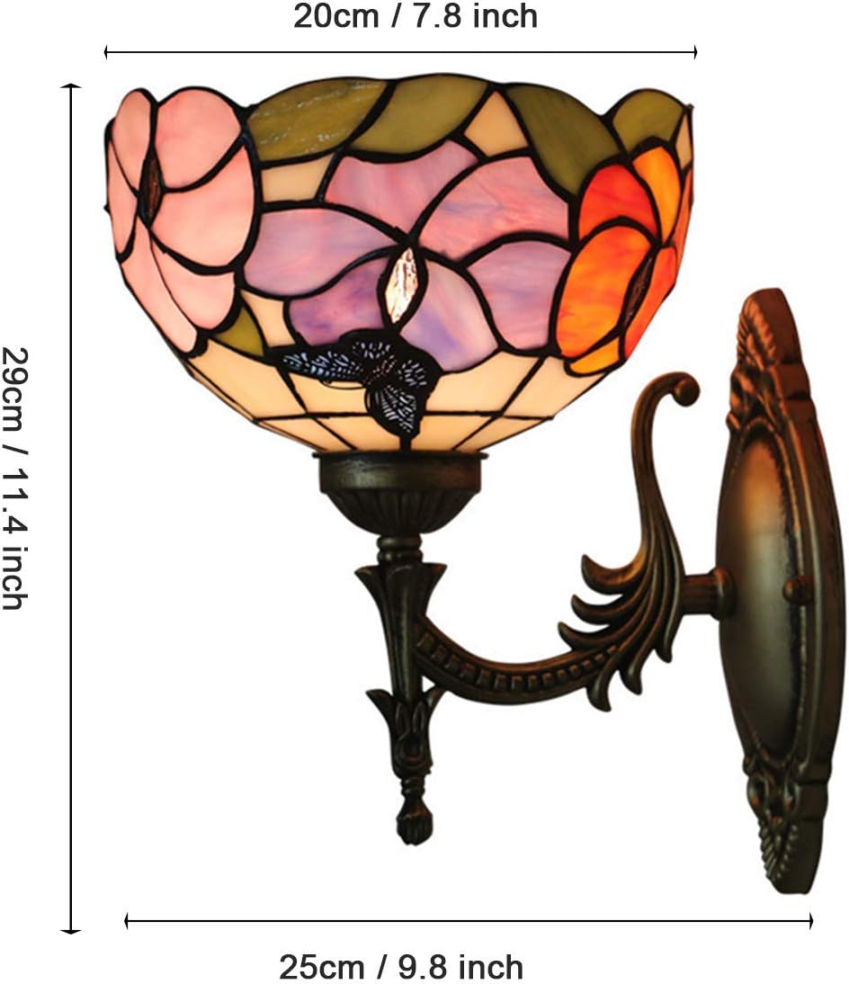GDLight 8" Wall Sconce Lamp in Tiffany Style Handmade Vintage Stained Glass Bedside Wall Lights for Bedroom Living Room Hallway, Max 40W