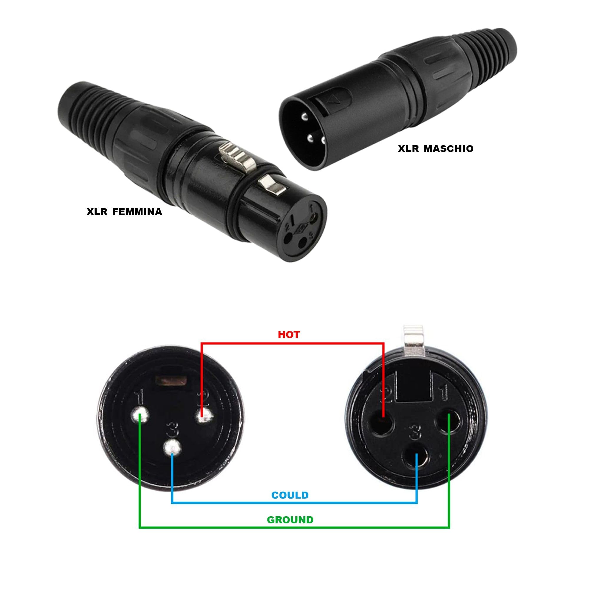 Cavo Microfonico Bilanciato 100 Metri Audio Pro Nero + 20 Connettori XLR Maschio Femmina - Studio e Live