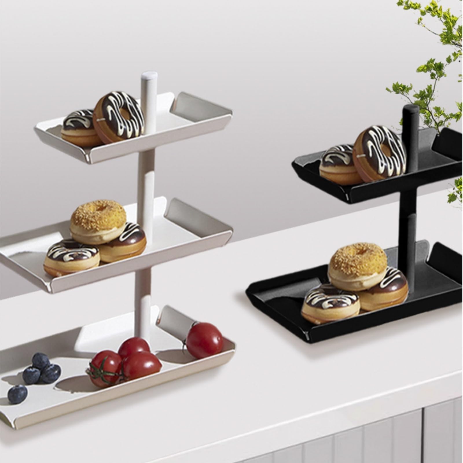 Soporte para Tartas Decoración Soporte For Pasteles Y Aperitivos con Bandeja De Acero Inoxidable con Ángulo Ajustable Expositor Tartas(Black)