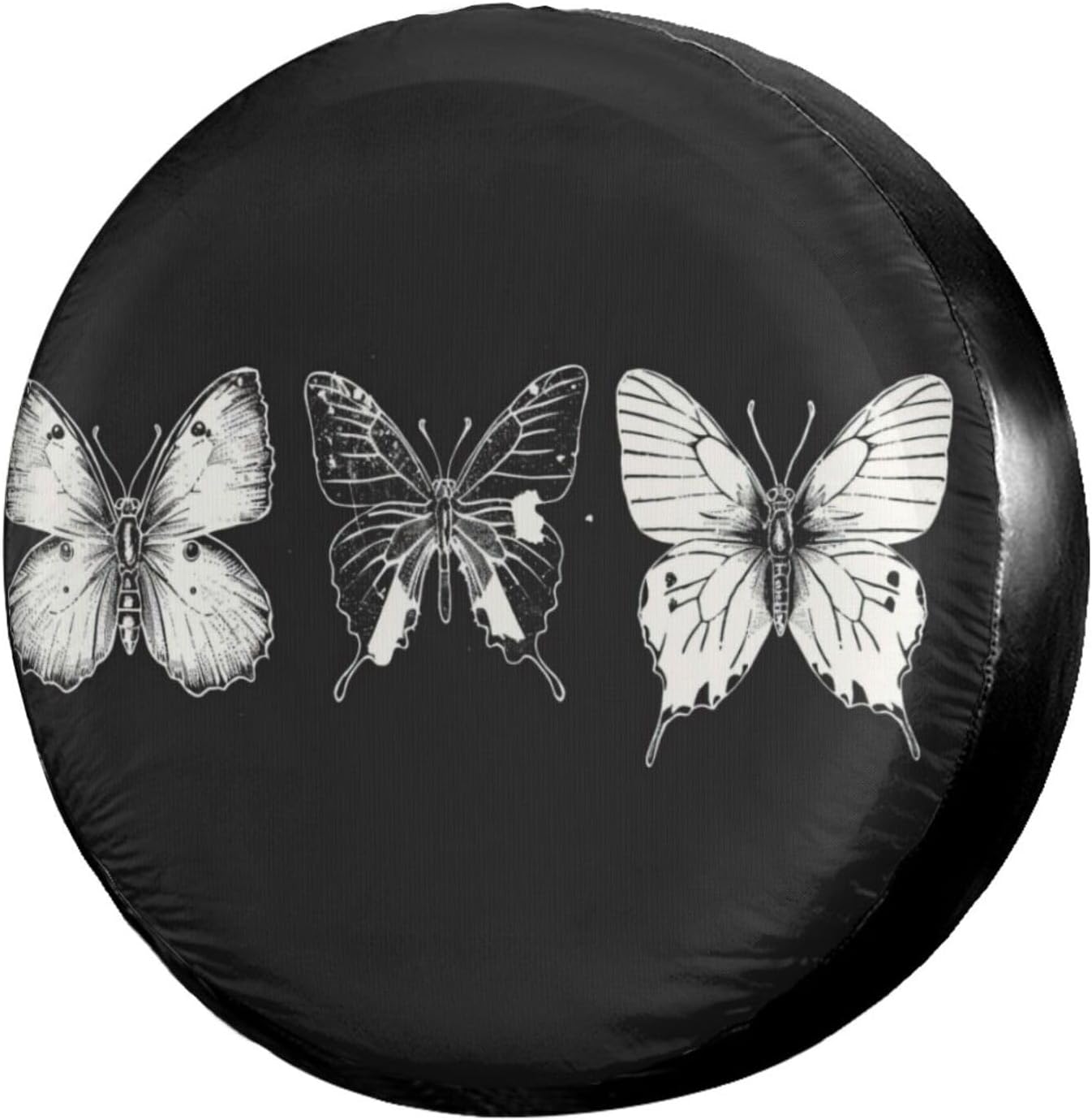 White Butterfly Silhouettes Spare Tire Cover Dust-Proof Wheel Tire Cover Fit Trailer, RV, SUV and Many Vehicle 16 Inch