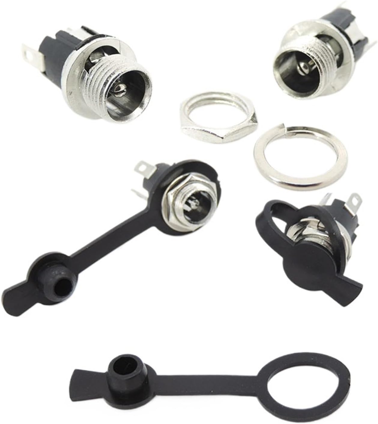 DC 025m 3Pin Terminal DC Female Power Mount Jack 5.5mm x 2.1mm 5.5 * 2.5 Socket Electrical Connector with Dustproof Cover Cap(5.5x2.5mm,5pairs)