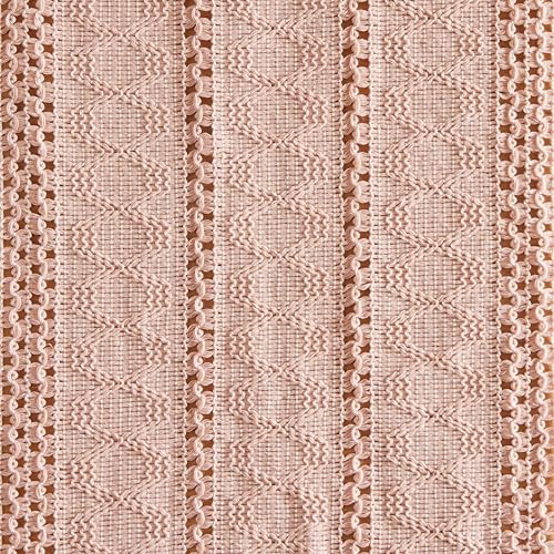 Image of ZeeMart Macrame Style Boho Table Runner, 12x36 Inch Light Pink | Woven Boho Table Runner with Handmade Tassels, Crochet Hollow Table Scarf, Farmhouse Kitchen Home Decor Dresser Runner
