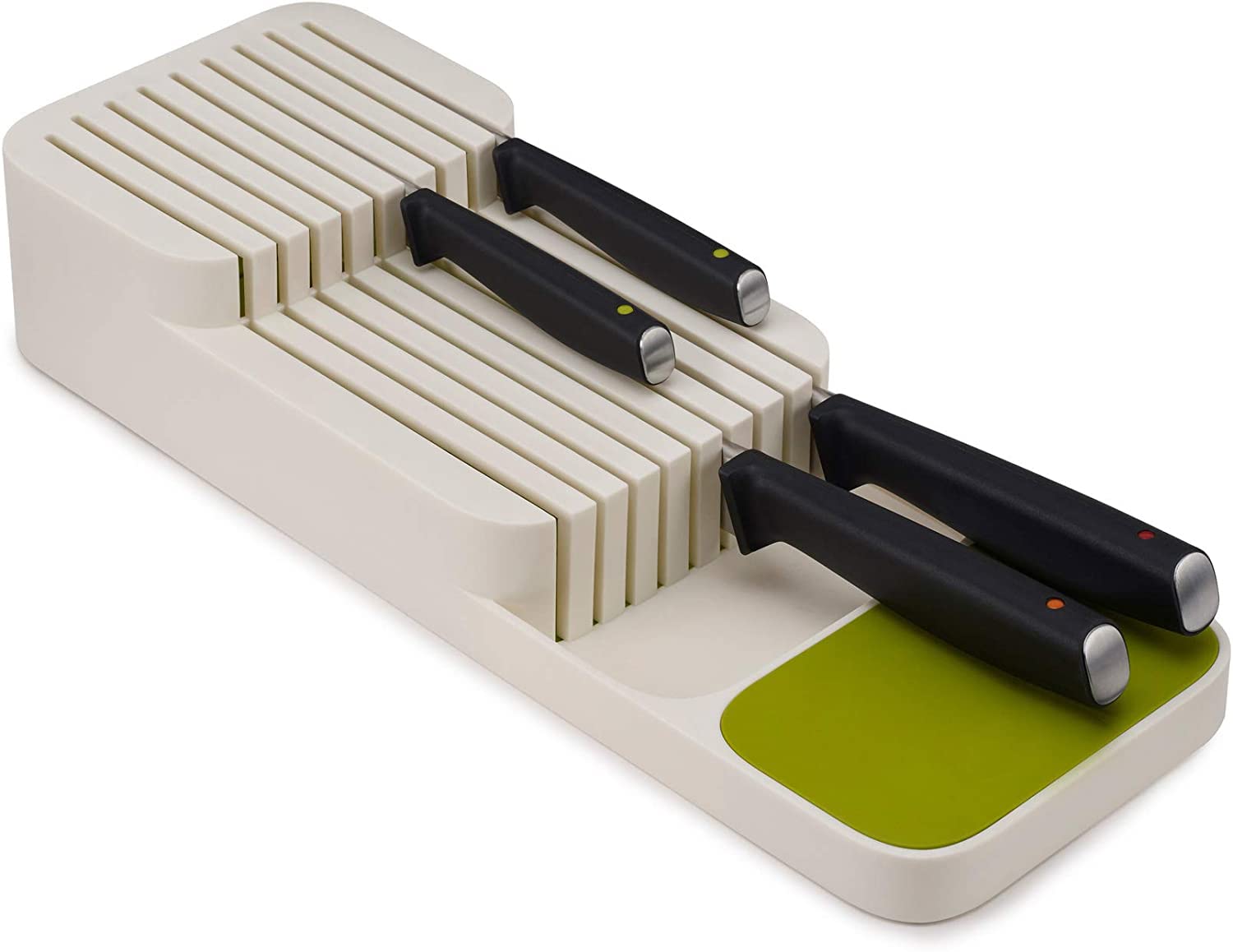 SUKHAD 2 Tier Knife Kitchen Drawer Organizer |39 x 14.3 x 7.5 cm | Plastic| Green-White