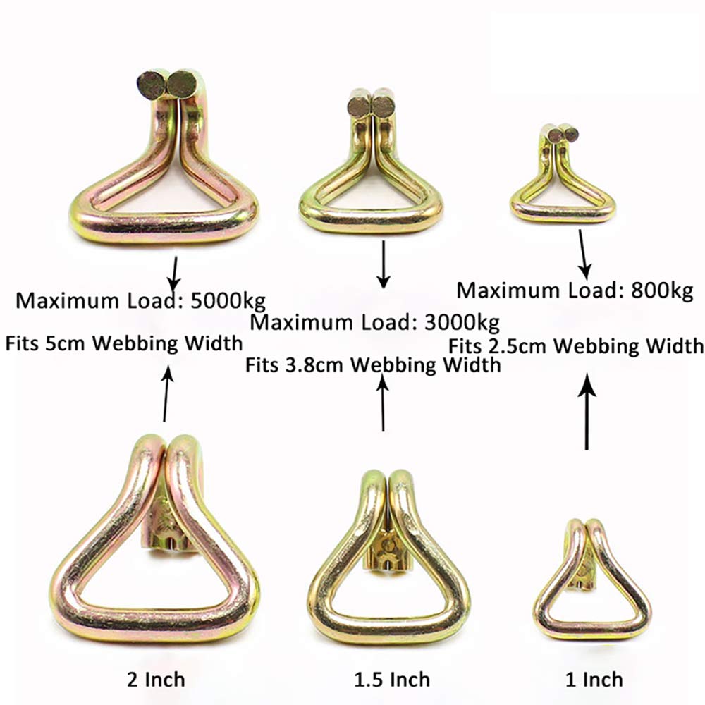 4 Ganci a Cricchetto Resistenti, 50 mm x 5000 kg, Doppio Gancio a J, Di Ricambio per Cinghie di Fissaggio e Rimorchi