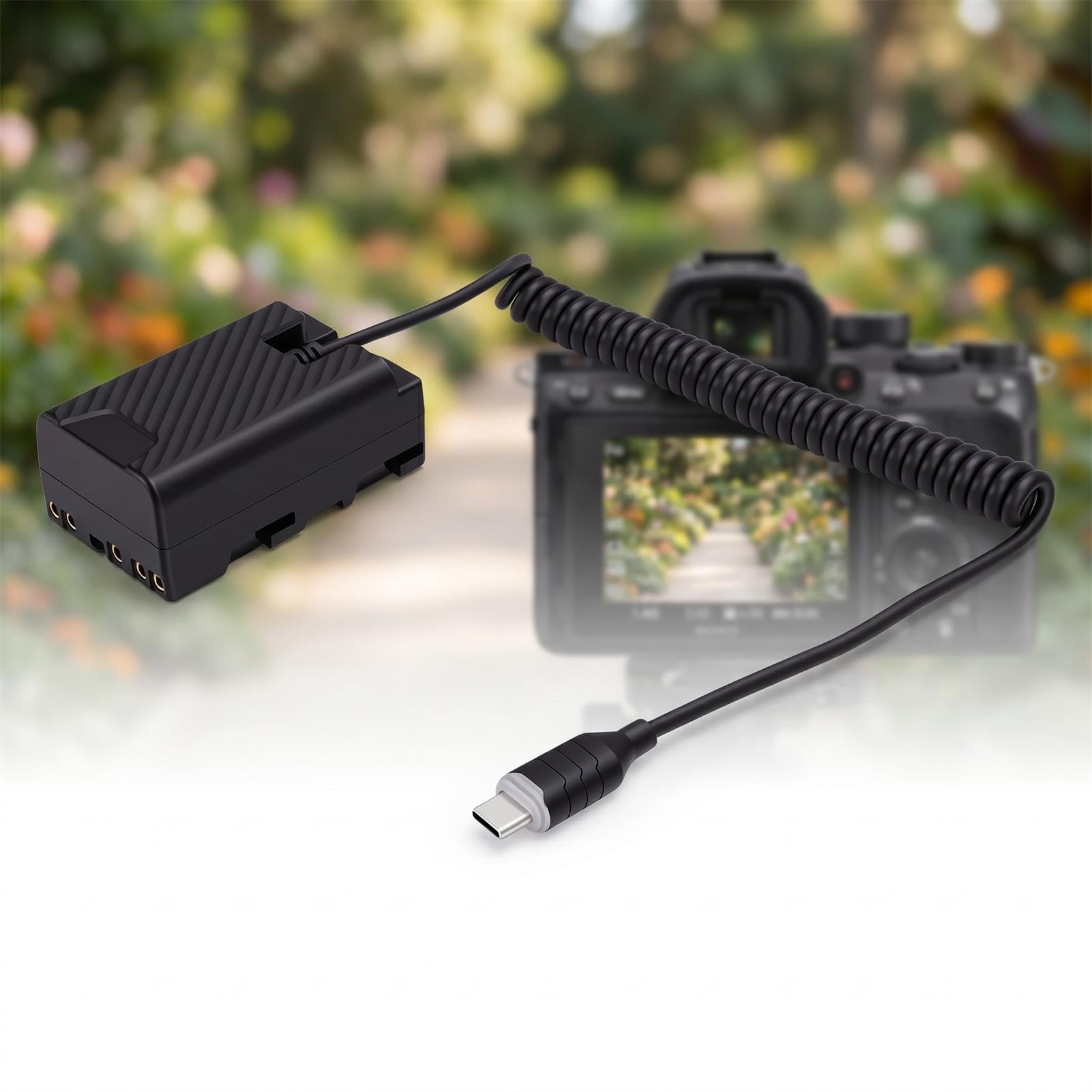 Cuifati Cavo di Alimentazione per Batteria Fittizia a Spirale di Tipo C, con Chip Decodificato per Videocamere Serie BP U30 U90, Si Estende Fino a 47 Pollici, Protezione da Sovraccarico