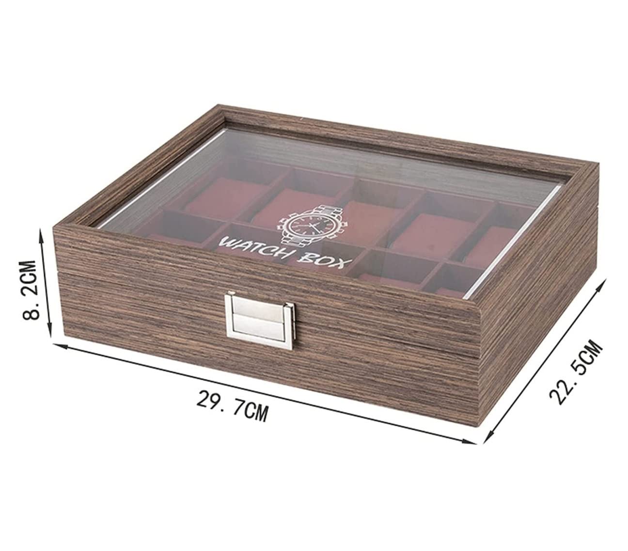 Pudełko Na Zegarek, Klasyczne, Vintage, Drewniane, 10 Kratek, Organizer Do Przechowywania Zegarków I Biżuterii, Przezroczysta Pokrywa, Etui Na Biżuterię, Organizer Na Zegarki, Męskie, Czarne, 29,7*22