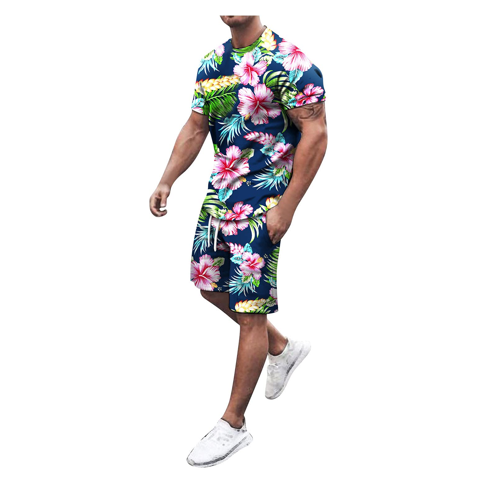 PLOIUUEW Conjuntos de Camiseta para Hombre Verano Estampado Manga Corta Pantalones Cortos Conjunto Playa de 2 Piezas Camiseta Hawaiana Estilo Resort Casual Traje