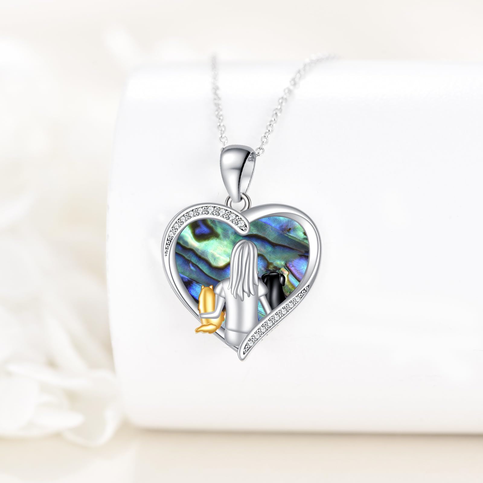 AXELUNA Collar de gato y perro para mujer, plata de ley 925 con texto en inglés "I Love My Cat Dog Forever", collares memorables, regalos de joyería para amantes de los animales