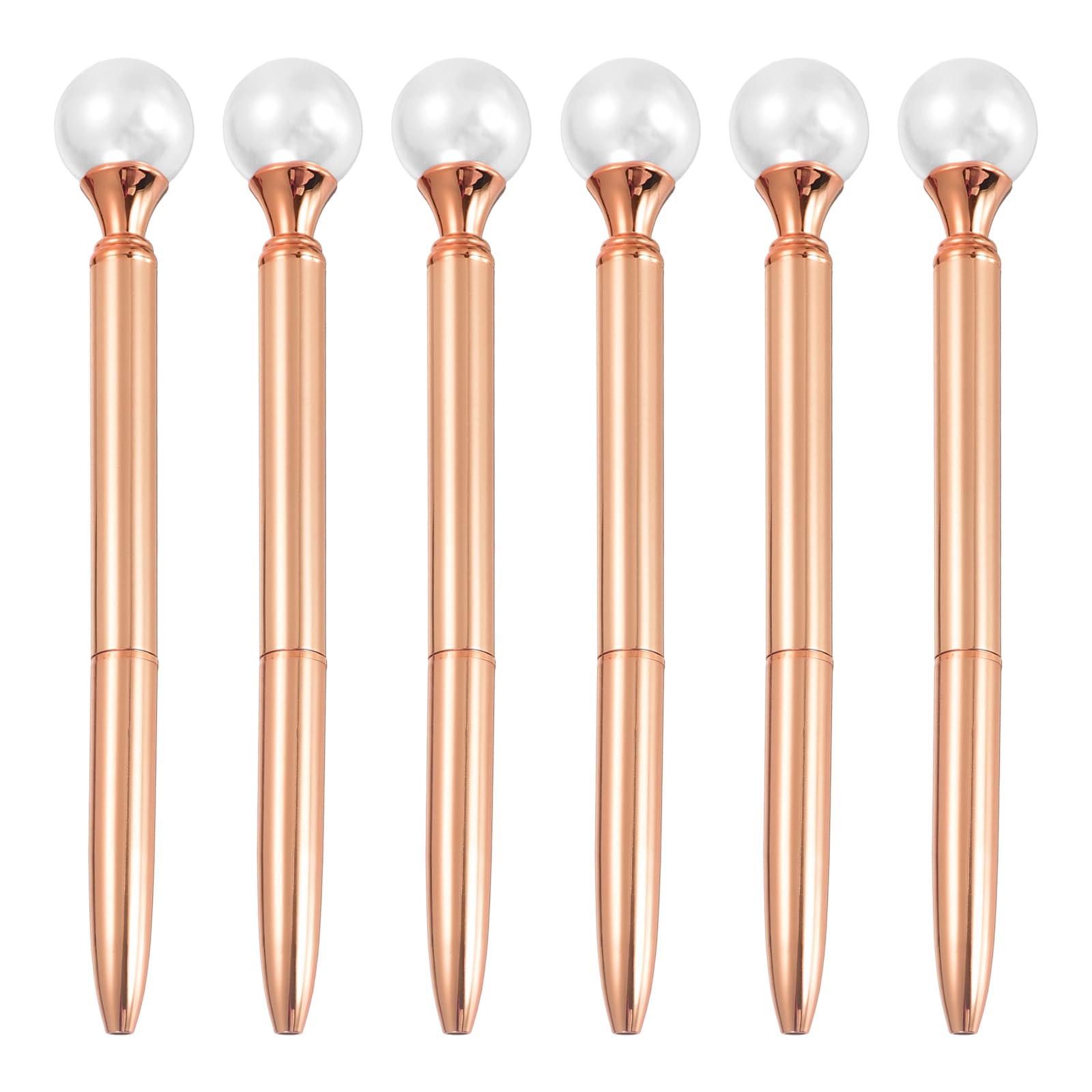 PATIKIL Pearl Ballpoint Pen, 6Pcs Sparkling Bling Metal Pen with Pearl Top Elegant 1.0mm Black Ink Ballpoint Refillable for Office Business Wedding Party Birthday Gift, Rose Gold