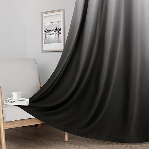Miniatura 7 de HOMEIDEAS Cortinas opacas 100% negro degradado para dormitorio, cortinas de oscurecimiento de habitación de 52 x 96 pulgadas de largo, cortinas con
