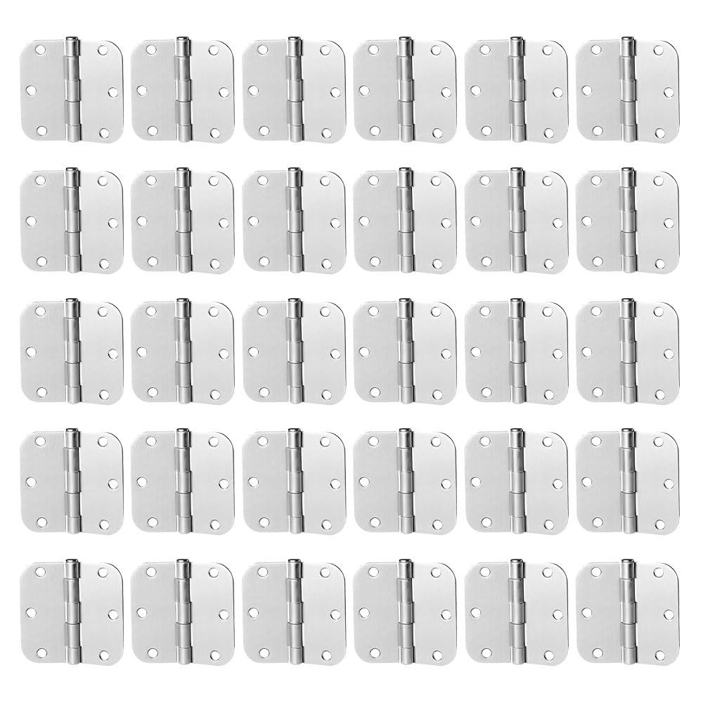 30 Pack Satin Nickel Door Hinges 3.5 inch Brushed Nickel Hinges Rounded 5/8" Radius Corners Bedroom Residential Standard Indoor Door Hardware Hinge