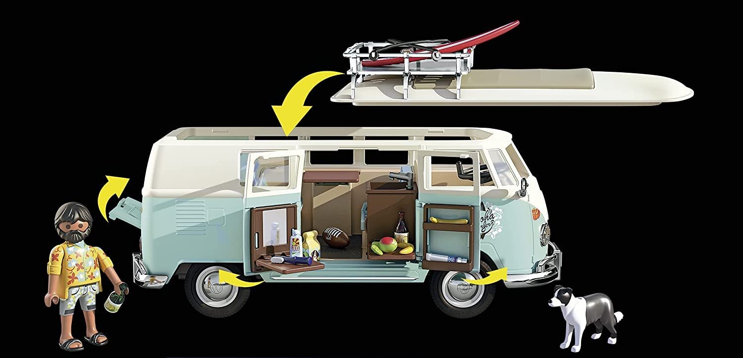 PLAYMOBIL 70826 Volkswagen T1 Camping Bus como Furgoneta Surfera Azul Claro, Edición Especial para Aficionados y coleccionistas, 5 99 años