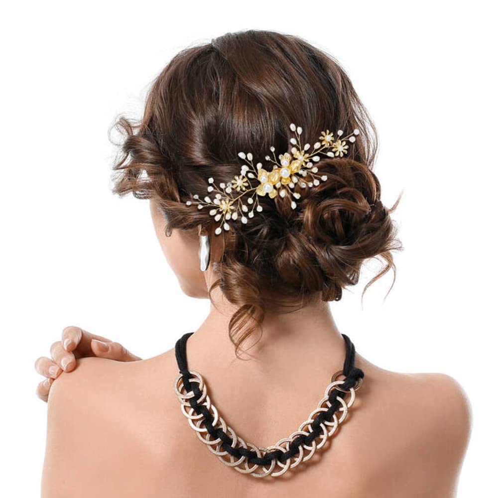 inSowni 36 Pack Gold Flower Leaf Bridal Wedding Hair Side Combs+U-shaped Pearl Hair Pins+Spiral Rhinestone Hair Clips Barrettes Prom Headpieces Hair Accessories for Brides Bridesmaids Women Girls - Image 3