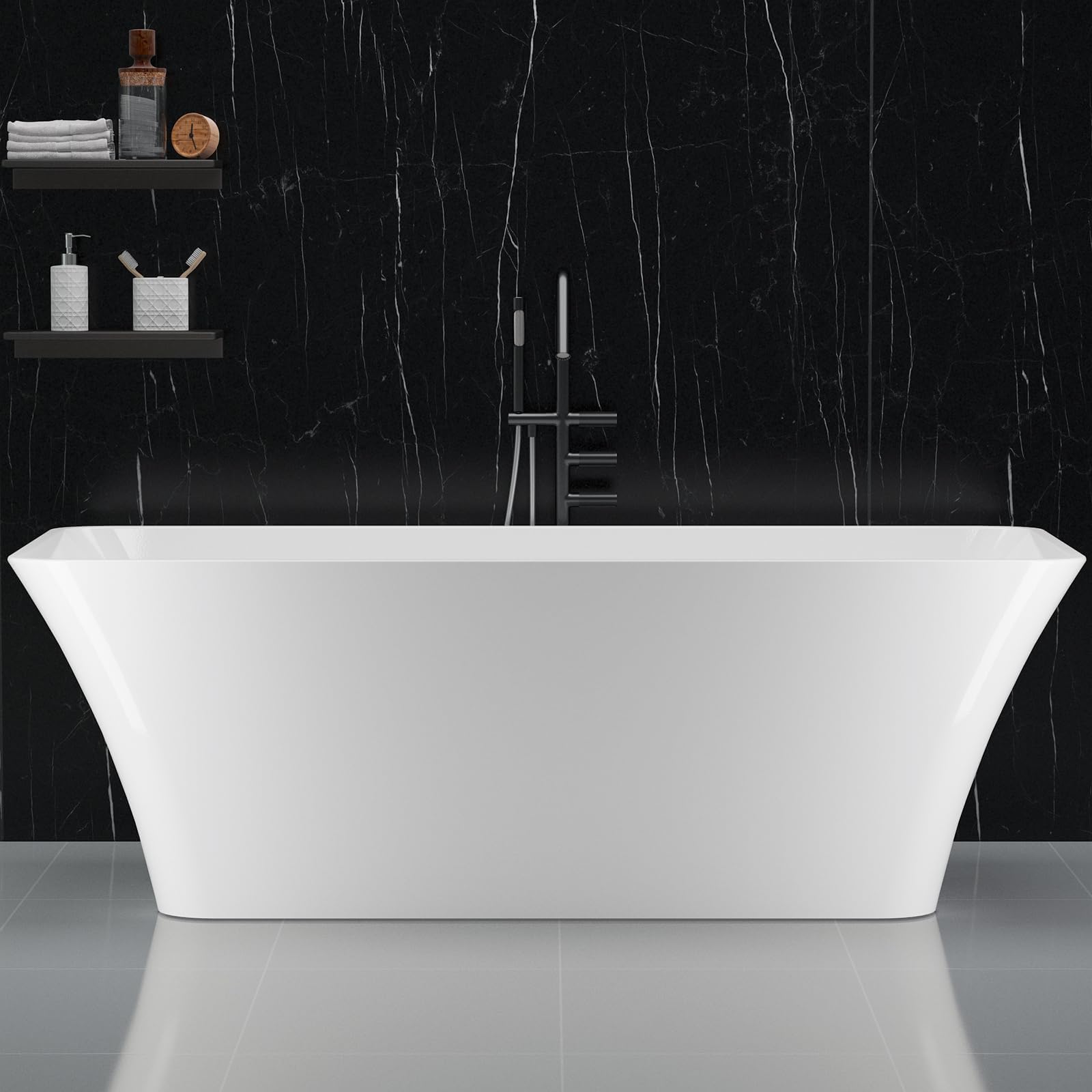 GarveeHome 67 in Free Standing Tub – Modern Soaking Bathtub with Matte Sliver Overflow, Acrylic Deep Soak Bath Upgrade for Contemporary Bathrooms, White