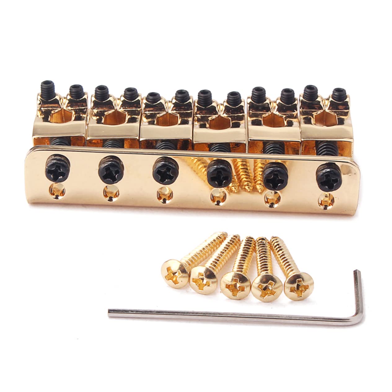 OFFSCH Gold Guitar Fixed Bridge Solid Metal Electric Guitar Bridge Saddle 5 Screws for
