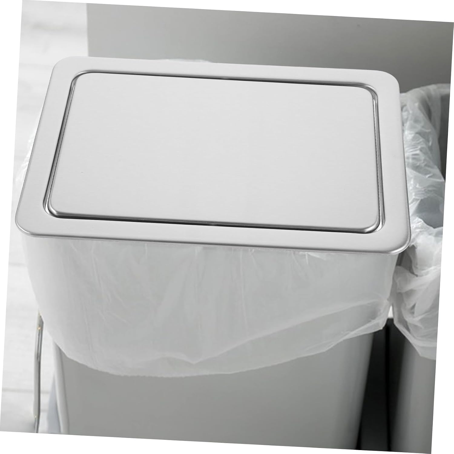 Mikinona Trash Can Lid Kitchen Garbage Can Lid Built Flap Easy Clean Surface Stainless Steel