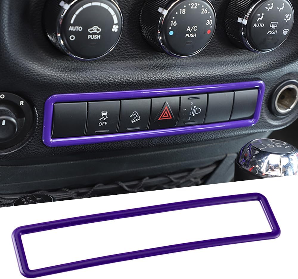 Center Dash Emergency Light Lamp Switch Cover Trim Frame for Jeep Wrangler JK 2011-2017 Center Console Control Decoration Interior Accessories (Purple)