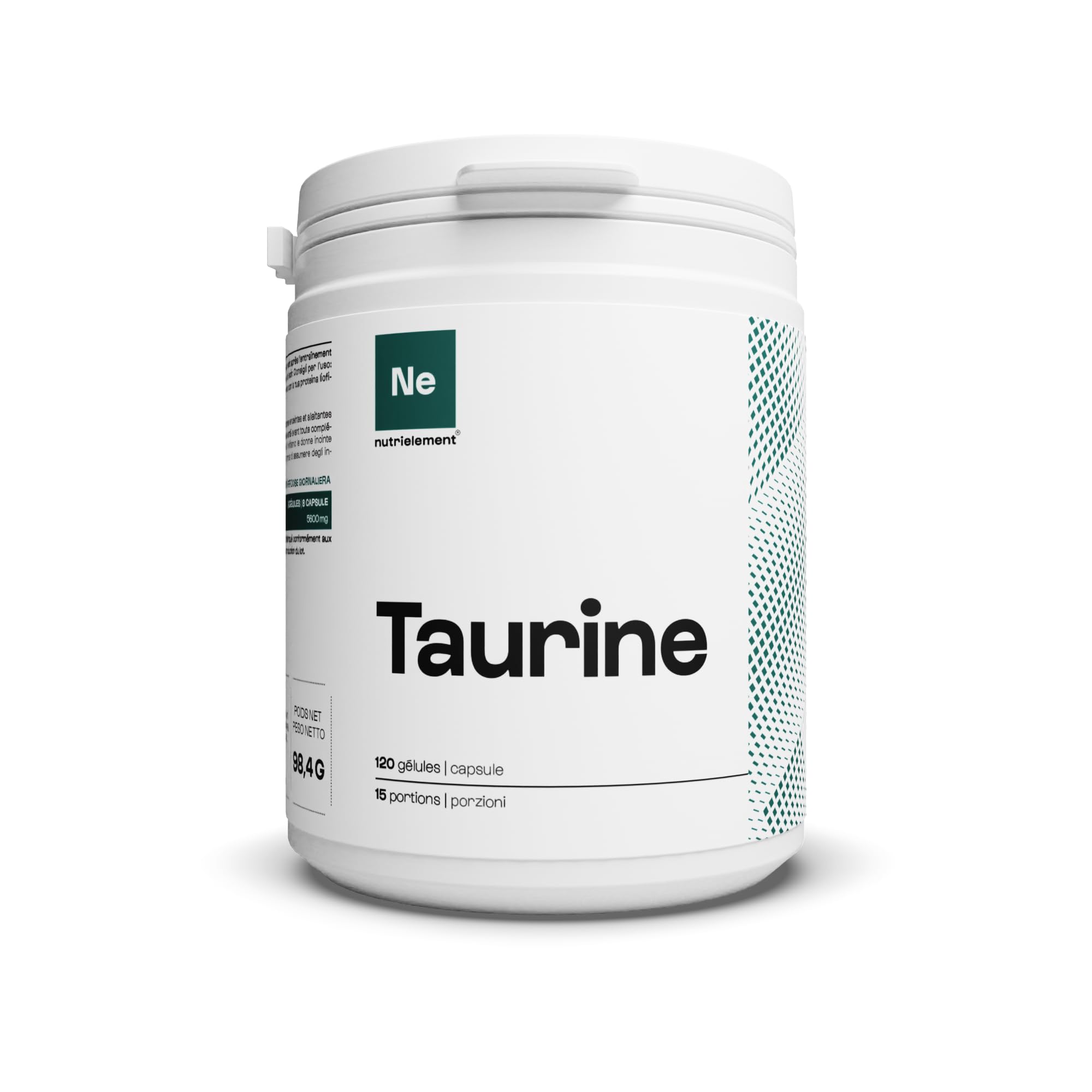 Taurina pura al 100% | Prestazioni atletiche - Miglioramento del sonno - Taurina vegetale - Non OGM - Benessere e Sport | Nutrimuscle | 120 capsule
