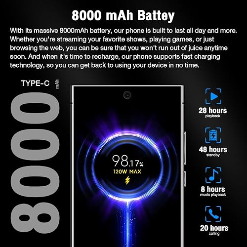 Miniatura 6 de W24 Ultra - Teléfono celular de 6.8 pulgadas, Android desbloqueado 5G, teléfono celular con S Pen, 8 GB+256 GB, batería de larga duración de 8000