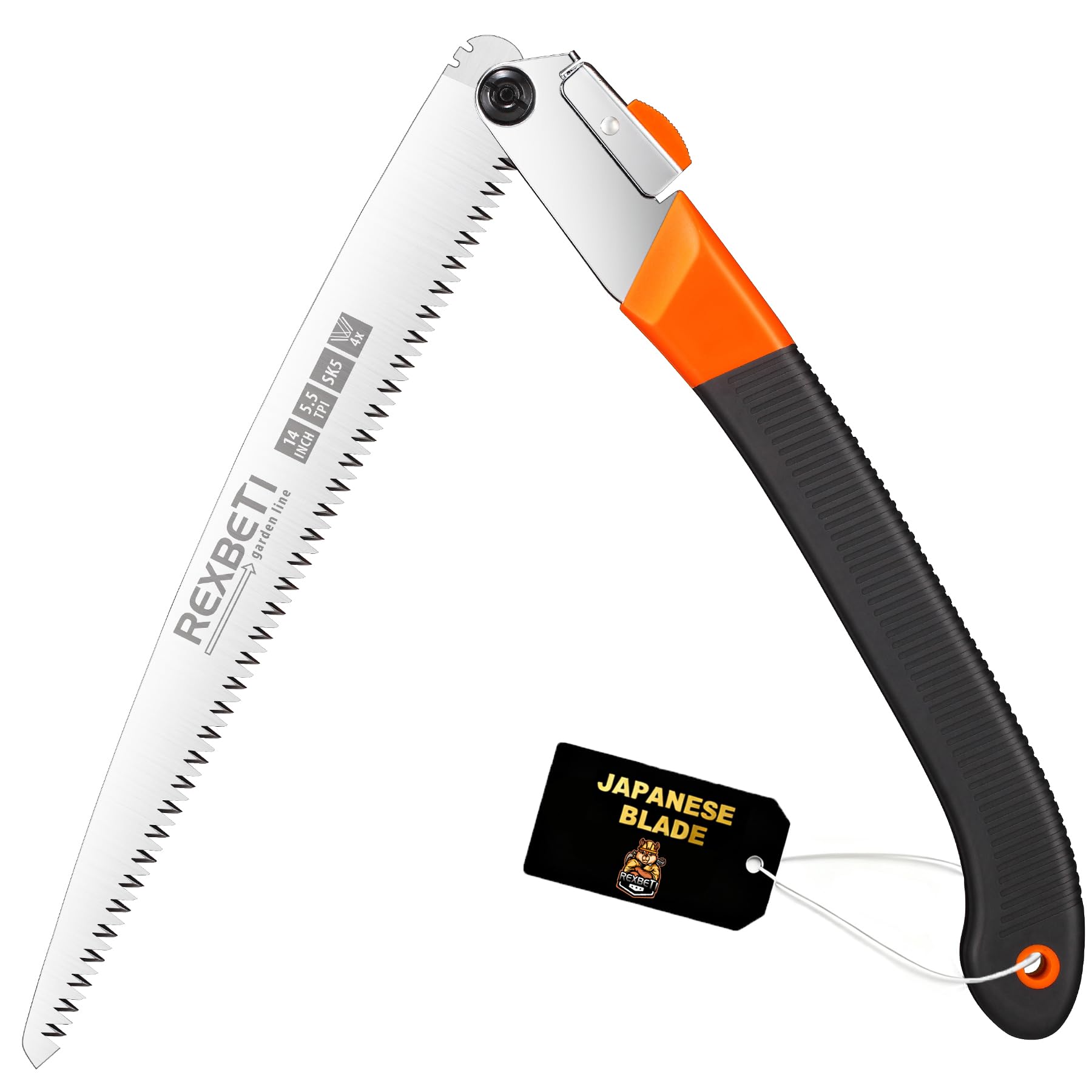 REXBETI Folding Saw, Extra Long 14 Inch Blade Backpacking Saws for Hiking Camping, Dry Wood Trimming Pruning Saw With 4 Cutting Angle Hard Teeth, Large Garden Saws with SK-5 Steel