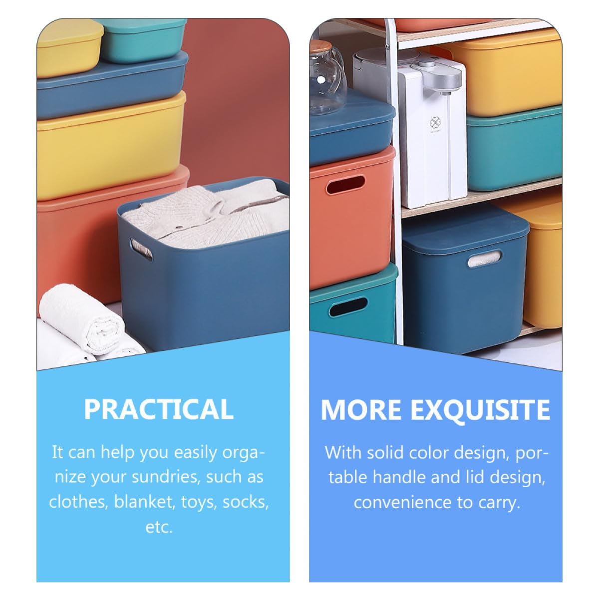 Scatola Organizer per Cosmetici Grande in Pp Blu con Manico Robusto | Contenitore Capiente, Coperchio Incluso, per Bagno e Cucina, Utile per Riporre Vestiti e Calze