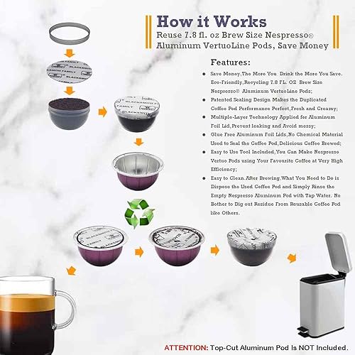 Miniatura 6 de BLACKSMITH FAMILY Vaso desechable Vertuo cápsula + anillo de sellado + sellador de papel de aluminio, compatible con cápsulas Vertuo de aluminio