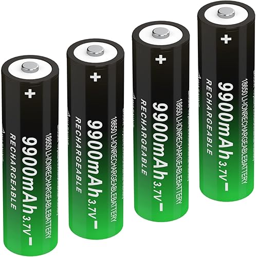 4 Pcs 9900 mAh Button Top Lithium Polymer Ion 18650 Rechargeable Battery Upgrade Capacity Batteries for Flashlights, Bluetooth Speaker, Headlamp, Remote Control and More（65 * 18 * 18mm）