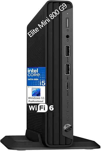 HP Desktop Computer PC Elite Mini 800 G9 MFF for Business, Intel 14-Core i5-14500 (Beat i7-13700), 16GB DDR5 RAM, 512GB PCIe SSD, WiFi 6, Bluetooth, Type-C, Keyboard and Mouse, Windows 11 Pro Vent-HEA