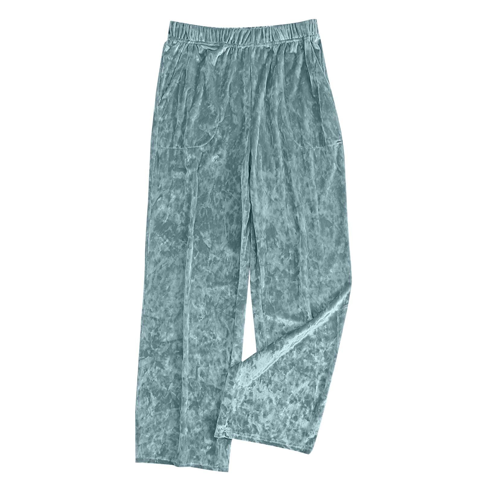Velvet High Waisted Pants Womens Causal Outfits Dressy Vintage Stretchy Lounge Wide Leg Pant Velour Palazzo Pants