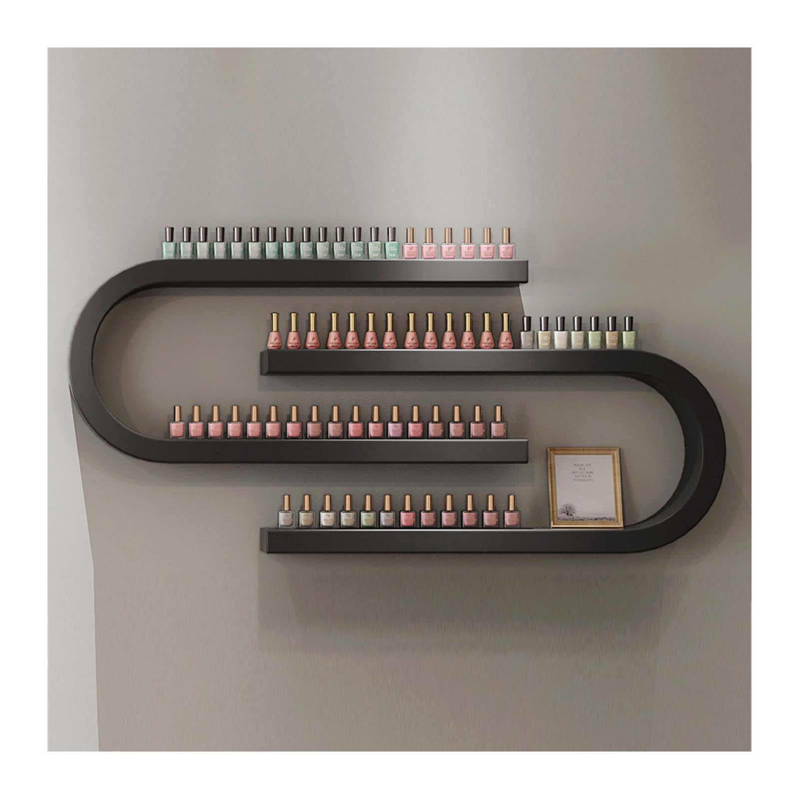 Étagère murale huiles essentielles et présentoir vernis à ongles en U