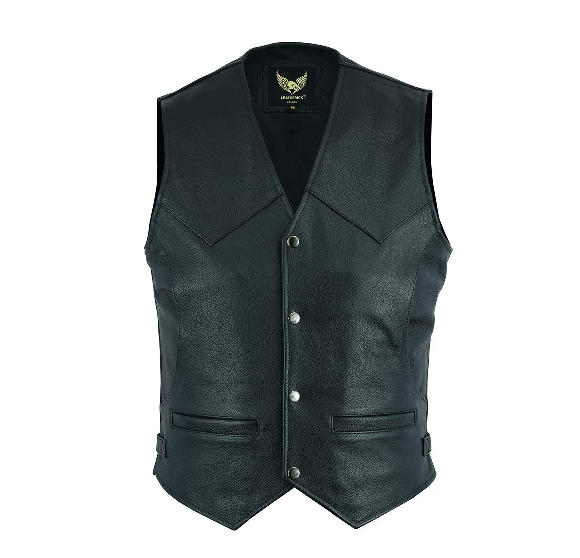 Retro Vest voor Mannen V-Vormig Lederen Motorfiets Zwart Vest Klassieke